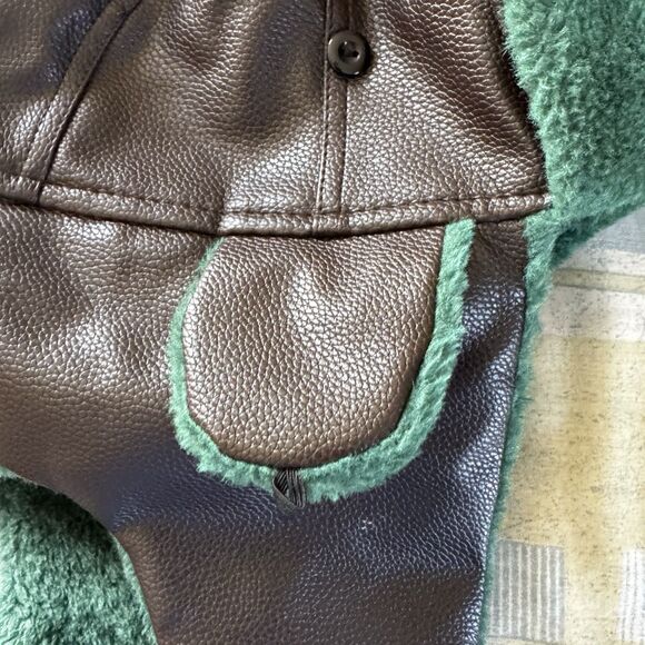 Dark Brown Faux Green Fur Trapper Faux Leather Cosplay Props Winter Hat - Picture 5 of 15